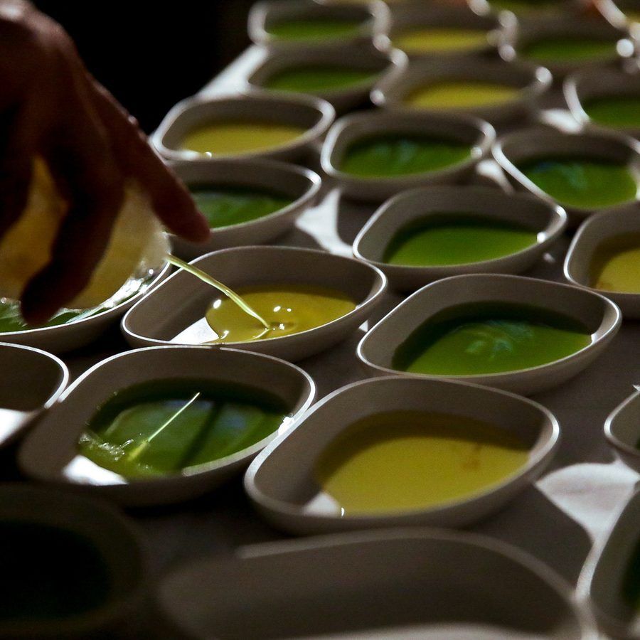 Olive oil, herb oil, small bowls