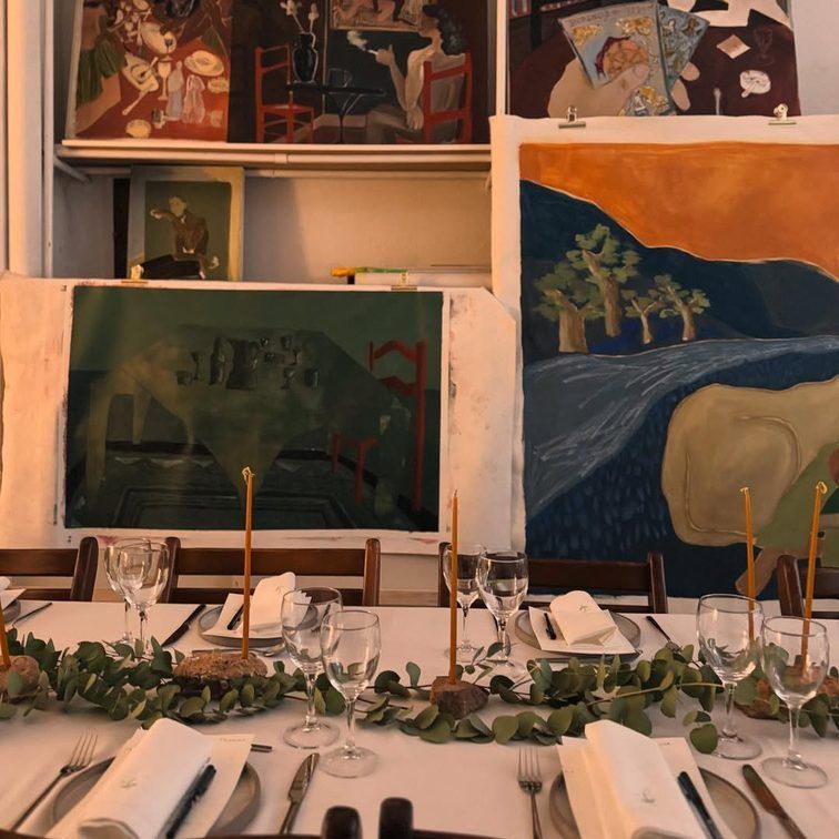 Table, paintings