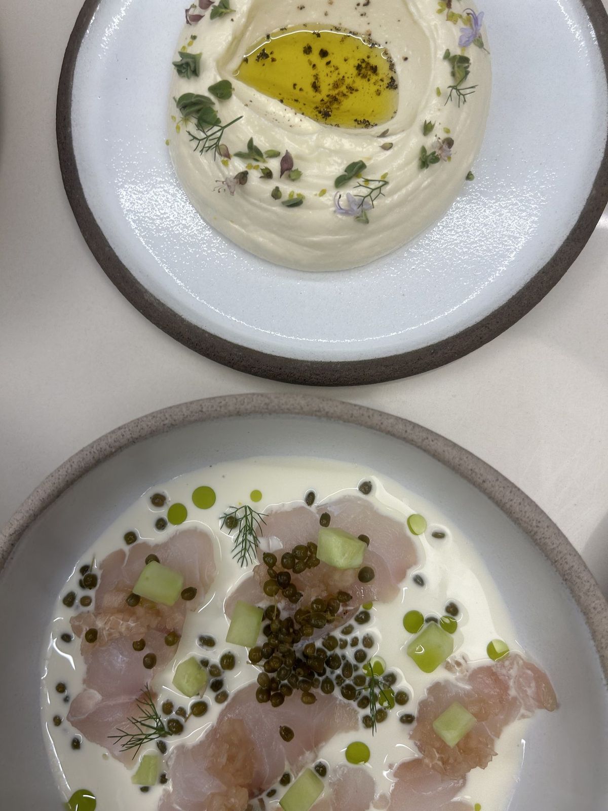 Raw fish, capers, strained yoghurt, olive oil