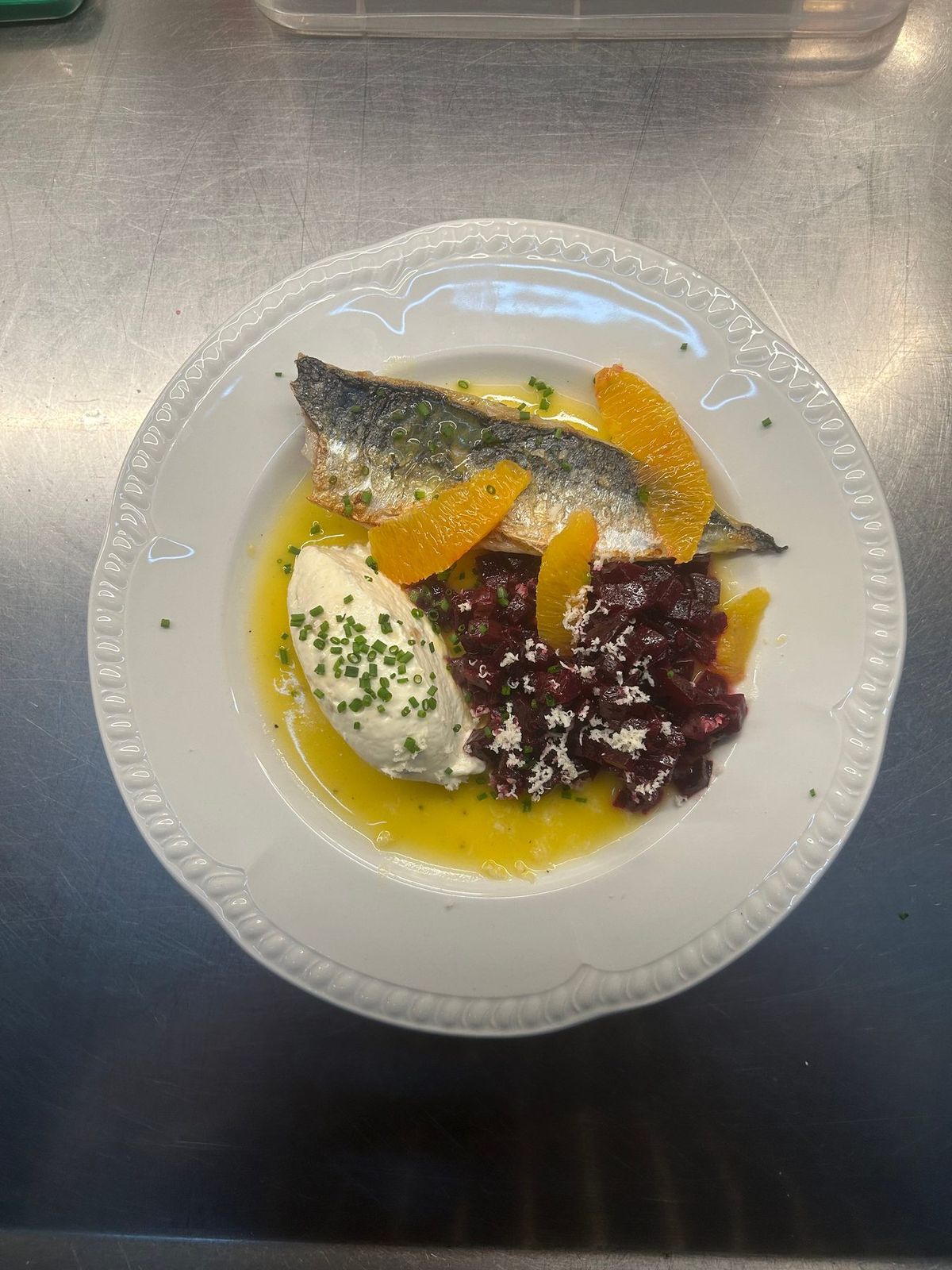 Fish, beetroot, horseradish cream